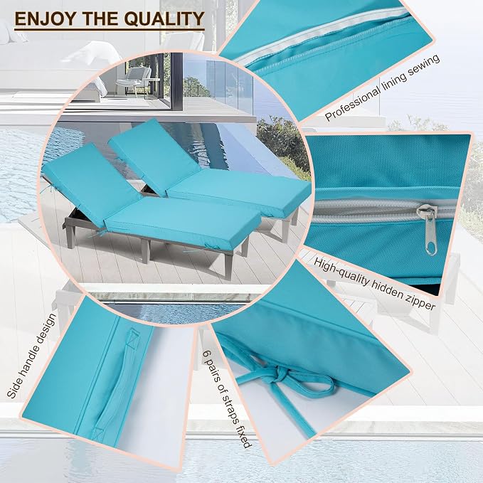 Chaise Lounge Cushions Outdoor Set of 2, Waterproof & Fade Resistant Patio - Image 3