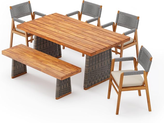 Christopher Knight Home Pasco Acacia Wood Outdoor Dining Table Set - Image 3
