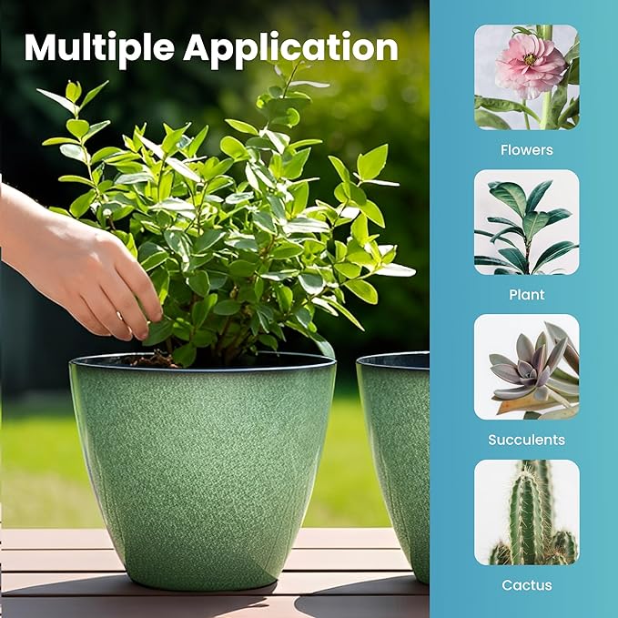 2 Pack Plant Pots for Indoor Outdoor Plants, 8 inch Plastic Flower Pots - Image 4