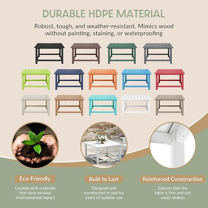 WestinTrends Malibu Low Outdoor HDPE Square Patio Coffee Table - Image 6