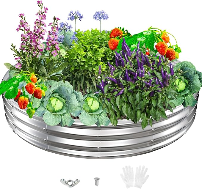 Durable Round Galvanized Steel Raised Garden Bed by zbzbml
