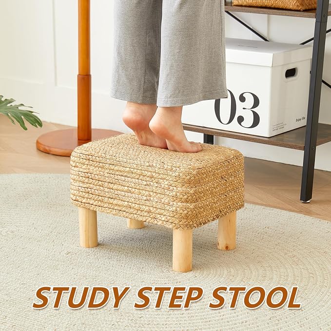 Ottoman Foot Stool Rectangular Footrest Natural Seagrass Footstool - Image 4