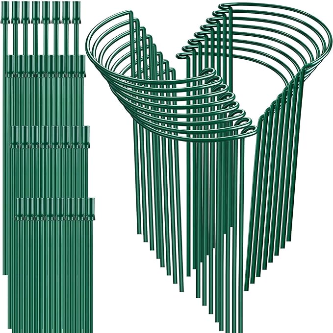 16 Pack 32 or 16 inch Adjustable Plant Support Stakes, Heavy-Duty Half Round by HiGift