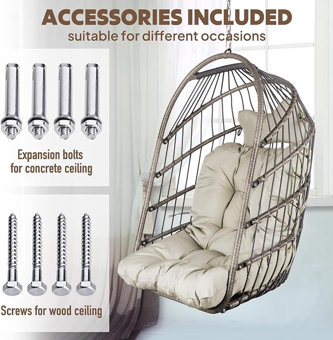 Chihee Egg Chair Foldable Wicker Rattan Hanging Swing Chair Indoor Outdoor - Image 7