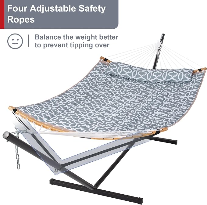 Double Hammock with Stand Included, Portable Hammock with Curved Spreader Bar - Image 3