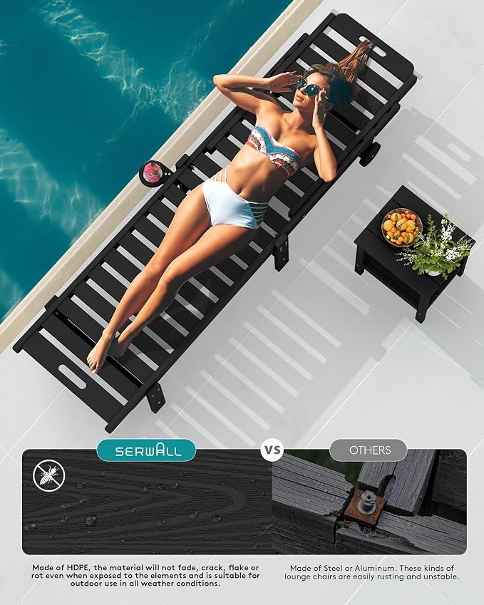 SERWALL Patio Chaise Lounge Chair, HDPE Outdoor Lounge Chair - Image 7