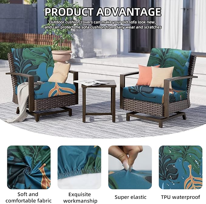 8Pcs Outdoor Cushion Covers, Patio Cushion Covers, Stretch Elastic Slipcovers - Image 3