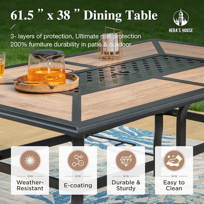 HERA'S HOUSE Patio Dining Sets for 6, Outdoor Rattan Chairs and Wood-Like Table - Image 8