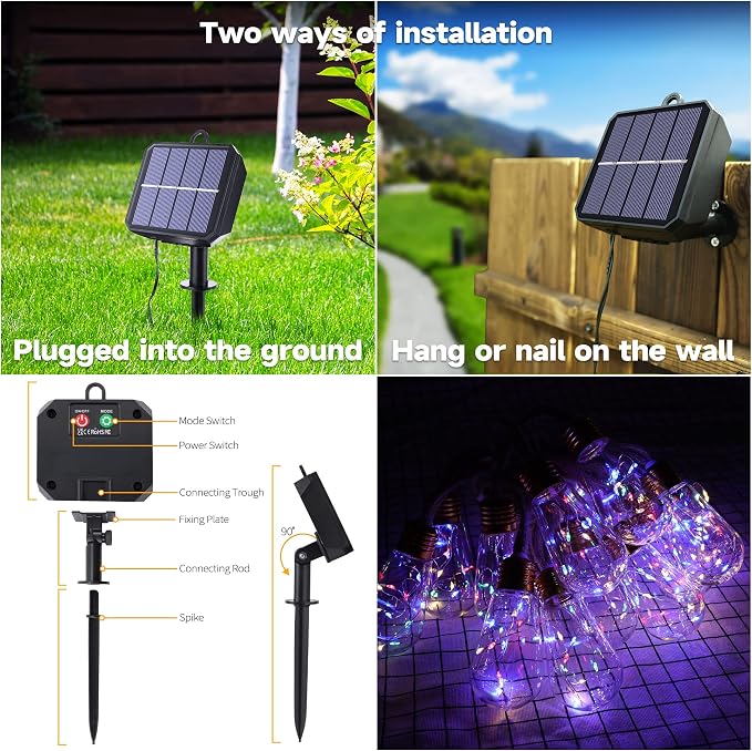Solar Outdoor String Lights, 2 Pack 20Ft Vintage Rope Hemp Solar Patio Lights - Image 5