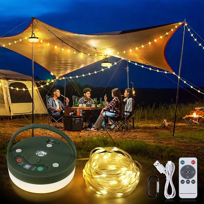 SMY Lighting 3 in 1 Camping String Light Rechargeable, Warm White Portable by SMYLighting