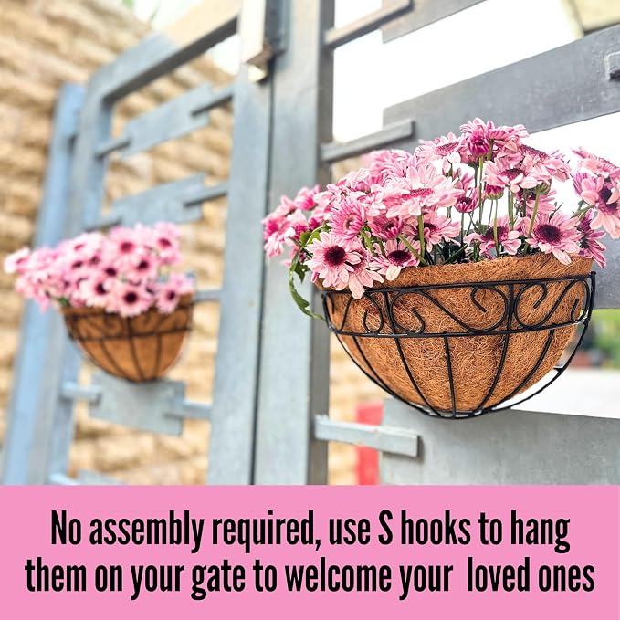 LaLaGreen 16 Inch Wall Mounted Flower Baskets, 4 Pack, Large Railing Planter - Image 5