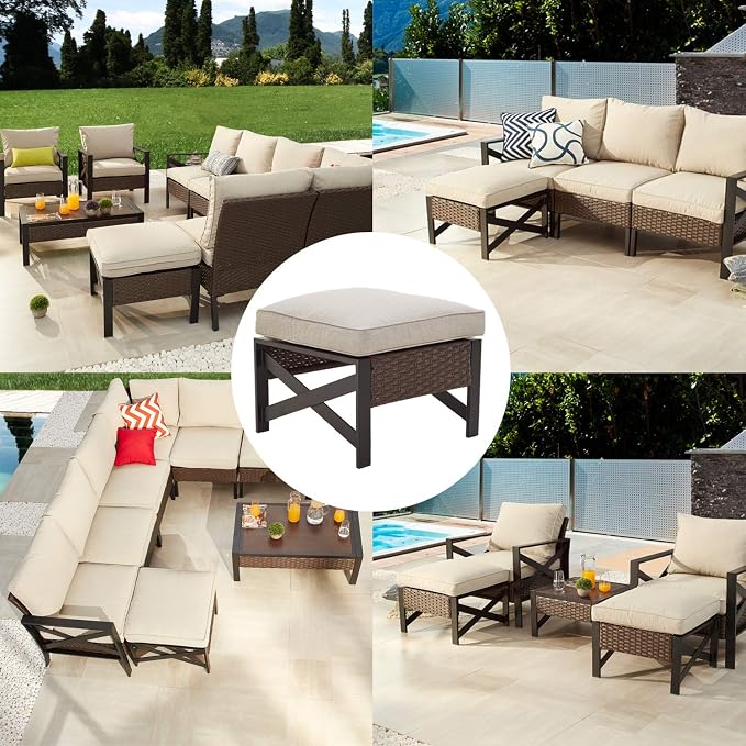 PatioFestival Outdoor Wicker Ottoman Patio Footstool Rattan Furniture Coffee - Image 6