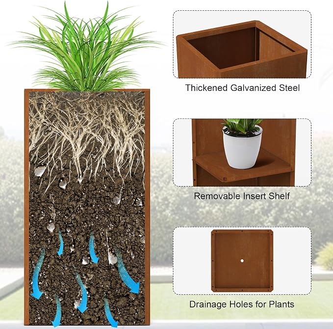 28 Inch Co rten Steel Planter-Modern Square Metal Outdoor Planters - Image 7