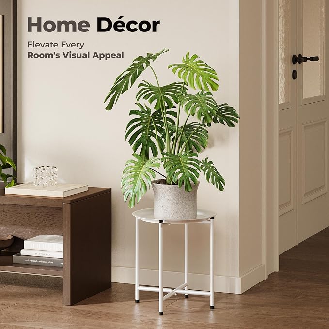 Bamworld White Plant Stand Indoor Small Plant Table - Image 4