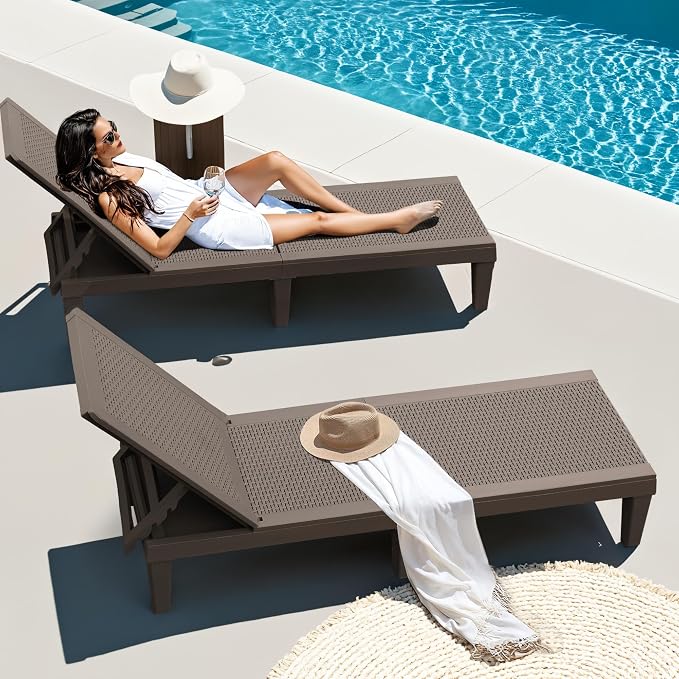 JUMMICO Patio Chaise Lounge Chair Set of 2 Outdoor PE Waterproof Adjustable - Image 2