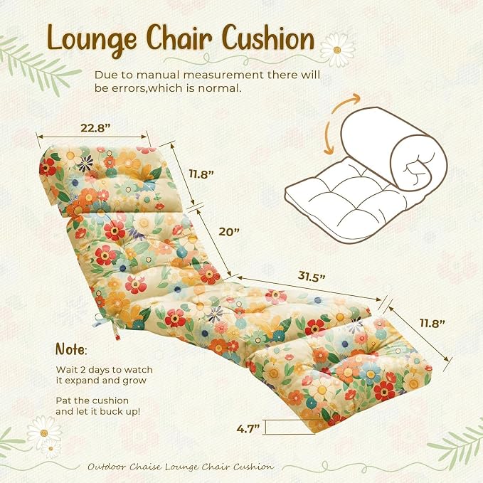 Outdoor Chaise Lounge Chair Cushion 75.1 x 22.8 x 4.7 Inches 100% Waterproof - Image 2