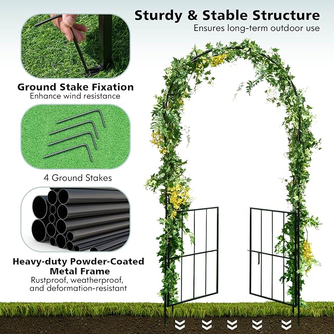 Giantex Garden Arbor with Gate, 90.5" H x 43.5" W Metal Arch Trellis - Image 4