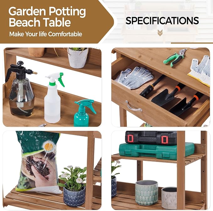 Yaheetech Potting Bench Outdoor Garden Work Bench Station Planting Solid Wood - Image 8