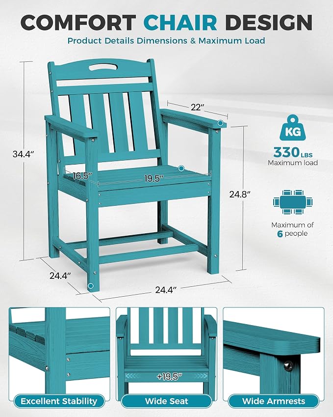 Ciokea HDPE Outdoor Patio Dining Chairs Set of 2, All-Weather Porch Chair - Image 3