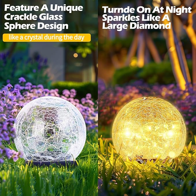 Coroor Garden Solar Ball Lights Outdoor Waterproof, 50 LED Cracked Glass Globe - Image 5