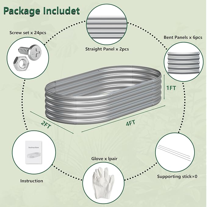 2PCS 4x2x1FT Galvanized Raised Garden Bed Kit, Vegetable Boxes-Oval Metal - Image 5