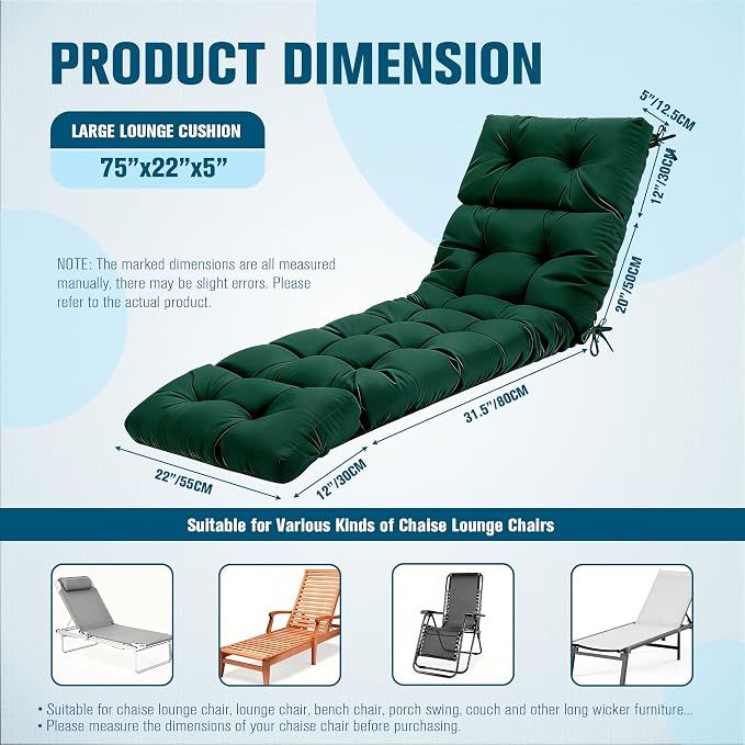 MTMR Chaise Lounge Cushion Outdoor, Non-Slip Chair Cushion - Image 7