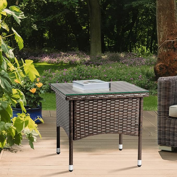 VINGLI Outdoor Wicker Side Table Patio Side Tables - Image 2
