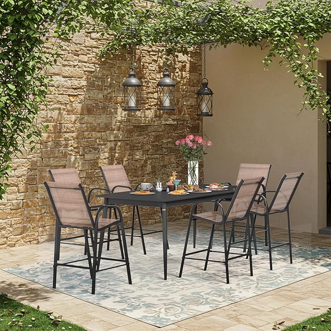 HOMREST Outdoor Bar Height Stools Set of 6, Stackable Patio Chairs - Image 2
