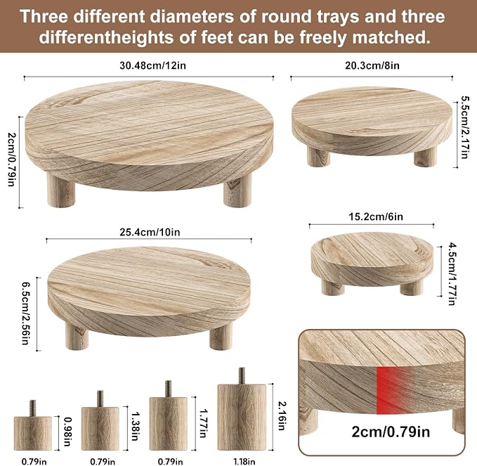 Wood Plant Stand Indoor Outdoor, 12/10/8/6" Round Wood Riser - Image 2