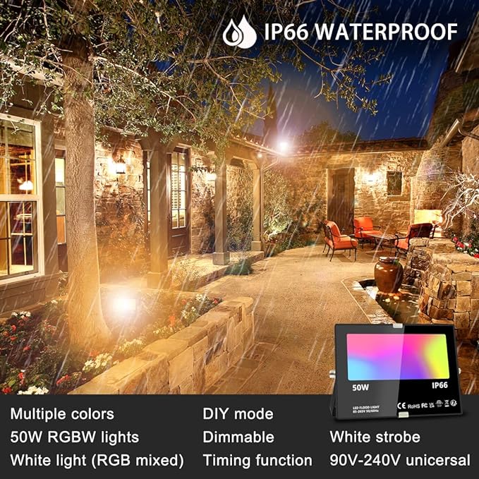 MELPO Led Flood Light 500W Equivalent, RGBW Led Outdoor Lights Colored - Image 2