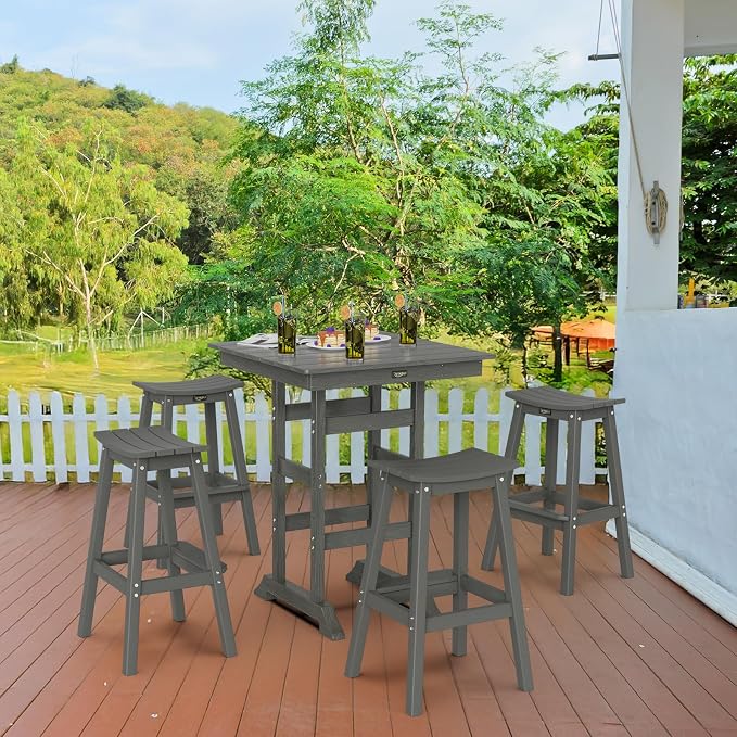 VINGLI 5-Piece Outdoor Bar Table and Chairs Set, Poolside | Bar Height Bistro - Image 8