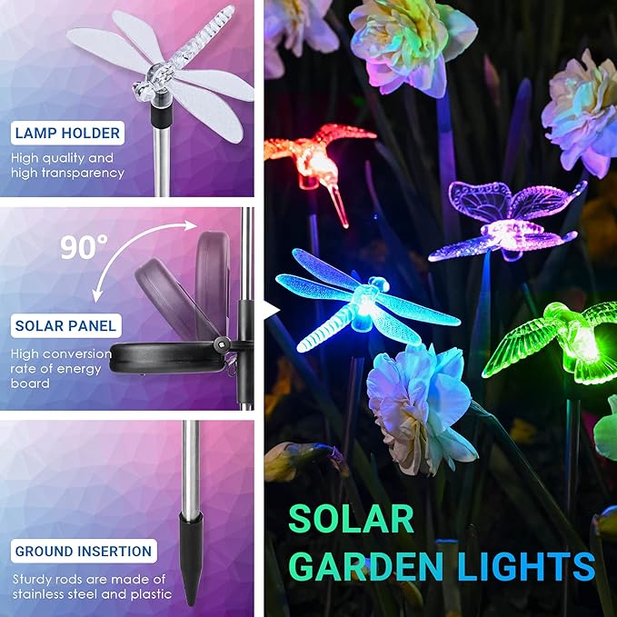 SOLPEX Solar Garden Lights, 6 Pack Solar Butterfly Lights Outdoor Decorations - Image 4