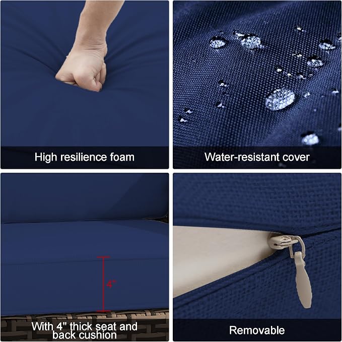 Patio Couch with High Back, All Weather PE Wicker Couch with Waterproof Cushion - Image 3