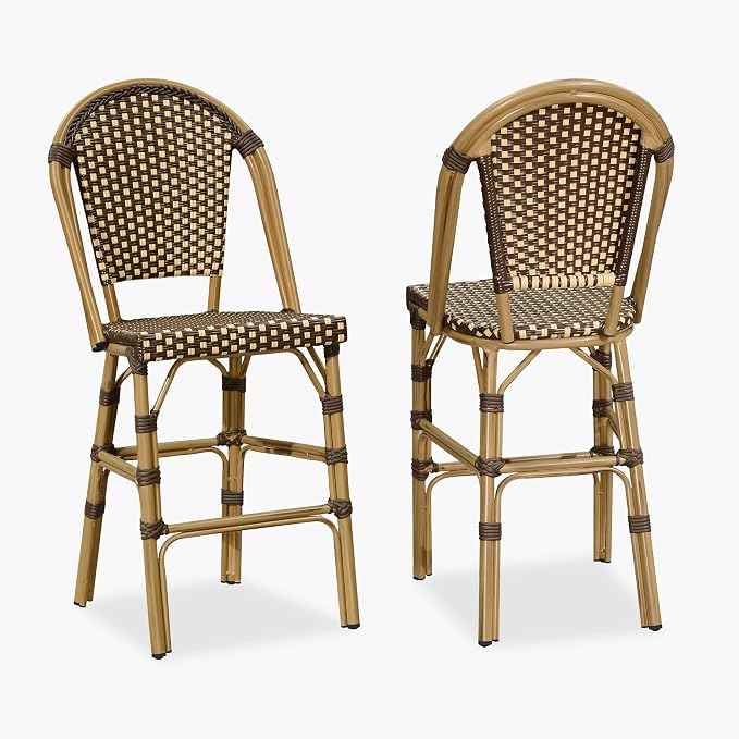 PURPLE LEAF French Counter Height Bar Stool Set of 2 25" Bamboo Print Finish by PURPLELEAF