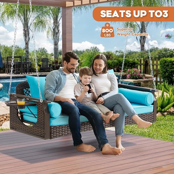 3 Seat Porch Swing, Wicker Patio Swing - Image 4