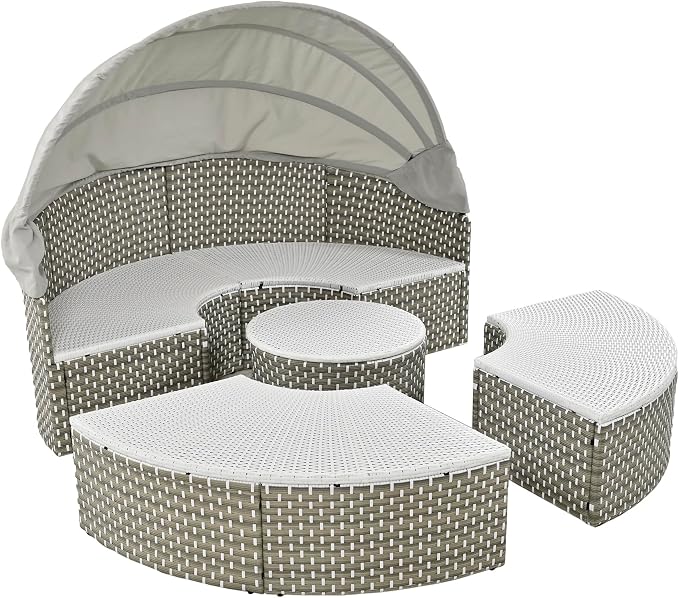 Merax Patio Furniture Round Outdoor Sectional Sofa Set, Rattan Daybed Two-Tone - Image 10