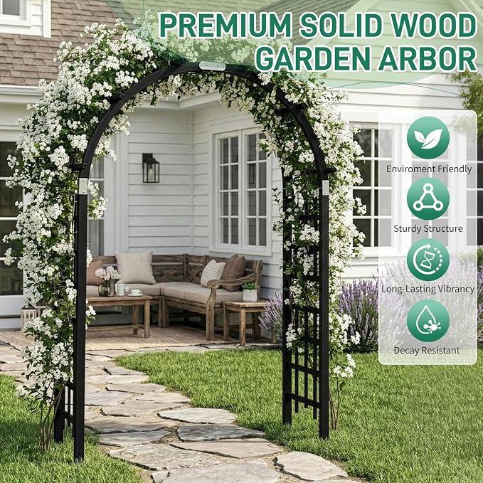 VINGLI Wooden Garden Arbor, Heavy Duty Outdoor Frame Trellis - Image 2