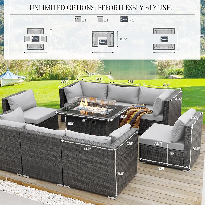 BULEXYARD 9 Piece High Back Outdoor Sectional Seating - Image 2