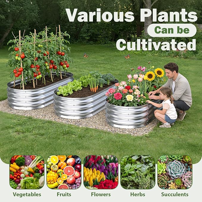 Galvanized Raised Garden Bed Outdoor, Easy Assemble Small Oval Plant Container - Image 3