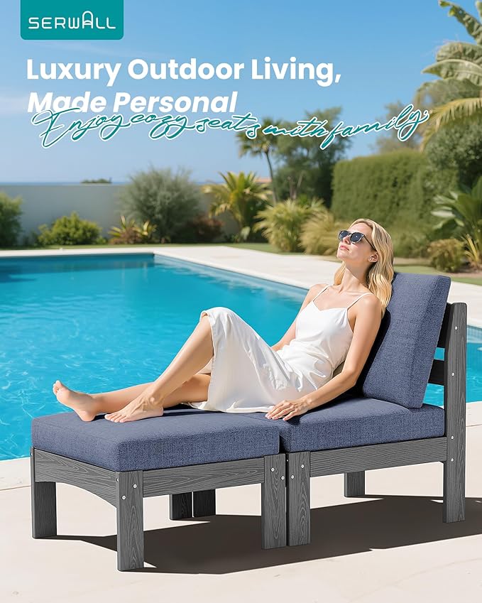 SERWALL 2 Pieces Patio Sofas, HDPE Outdoor Conversation Set - Image 3