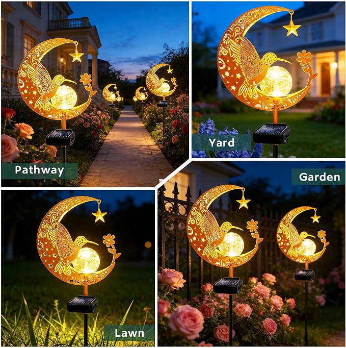 ZNYCYE Solar Lights Outdoor Decorative Moon Hummingbird Solar Stake Lights - Image 7