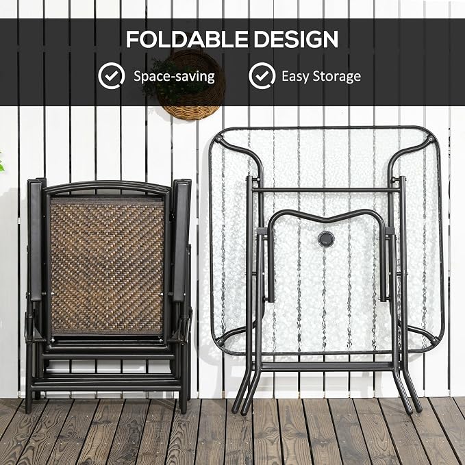 Outsunny 5 Pieces Wicker Patio Dining Set, Foldable Outdoor Table and Chairs - Image 4