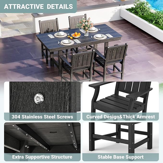 Pamapic 5-Piece Outdoor Dining Set, HDPE Outdoor Rectangular Table and 4 Chairs - Image 4