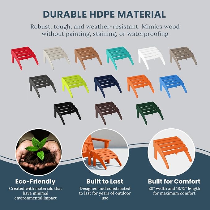 WO Home Furniture Adirondack Ottoman Outdoor Patio Footrest 13.5" Inch Folding - Image 5