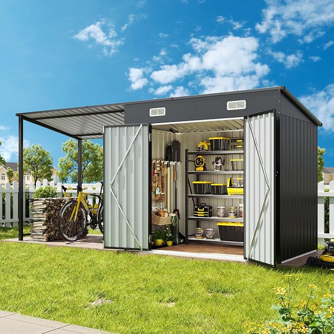 Aoxun 6x4FT Outdoor Storage Shed & Hardtop Gazebo Combo, 12x4FT Metal Lean to - Image 8