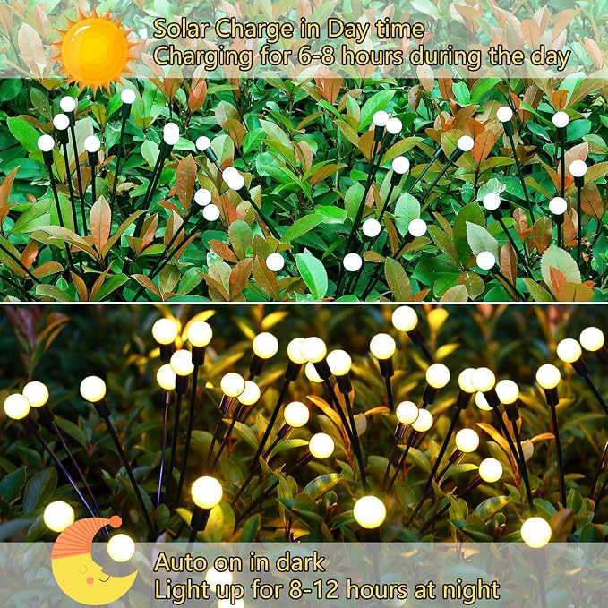 Solar Garden Lights Outdoor, 2 Pack 20 LED Solar Firefly Lights Waterproof - Image 4