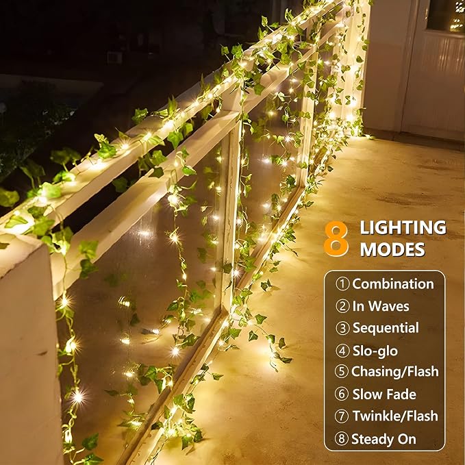 Brizled Solar Vine String Lights, 33ft 100 LED Solar String Lights, 8 Modes - Image 3