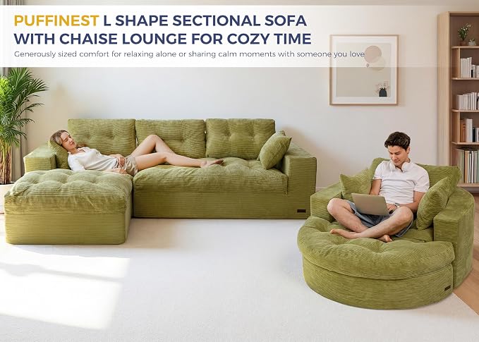 MAXYOYO L Shape Sectional Sofa Couch and Round Chaise Lounge, Modern Cloud Couch - Image 4