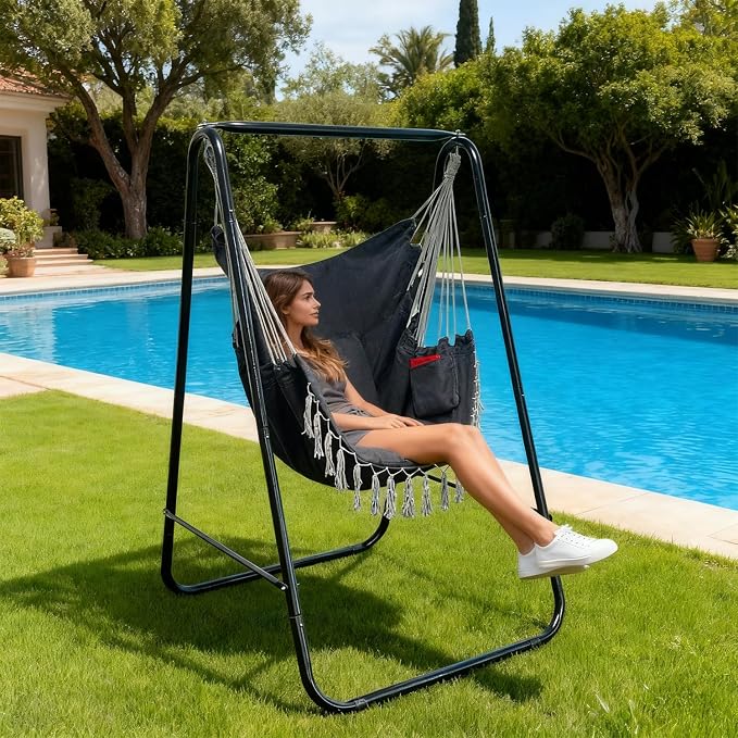 Hammock Chair with Stand, Heavy-Duty Hammock Stand with Large Indoor Swing - Image 4