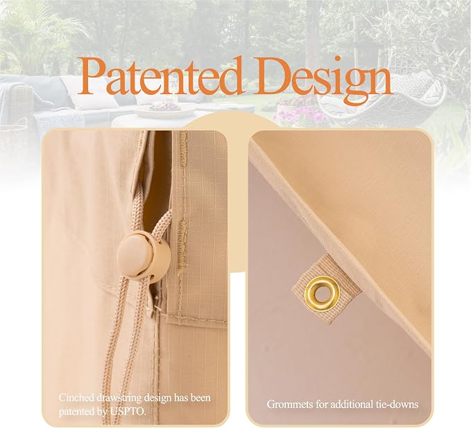 WJ-X3 Large Rectangular Beige Heavy-Duty Patio Table Cover, Waterproof - Image 4